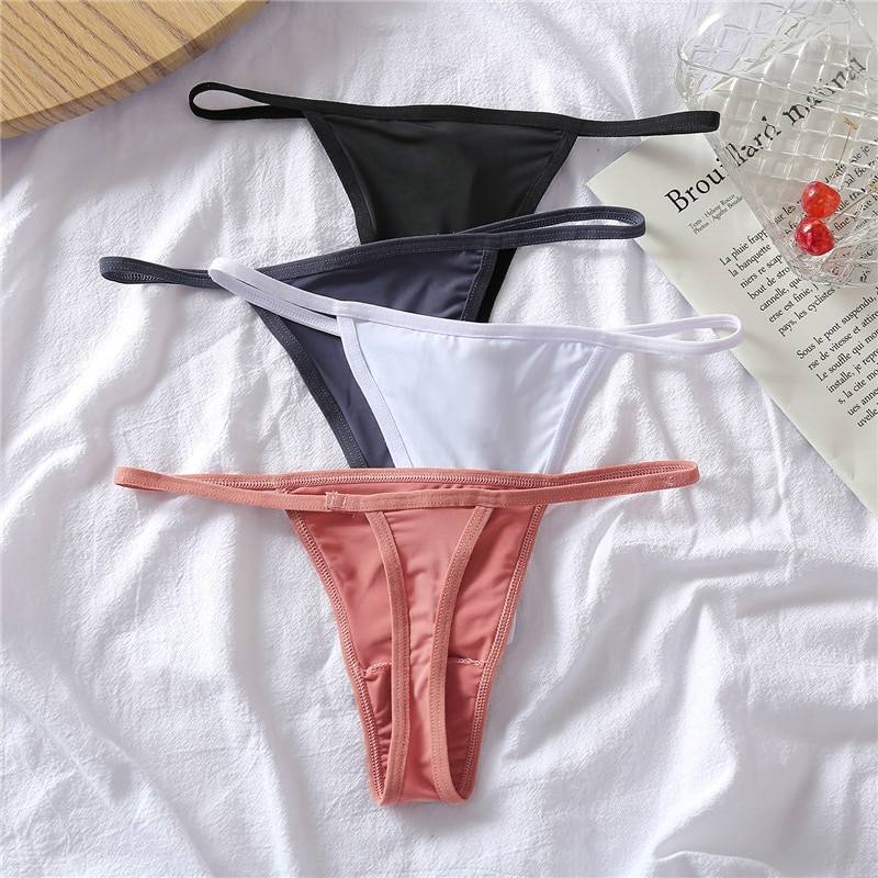 FINETOO M-XL Cotton Bikini Panties T-back Thong Sexy Low Waist Women Underwear Cotton G-String Underpants Femlae Lingerie 3Pcs