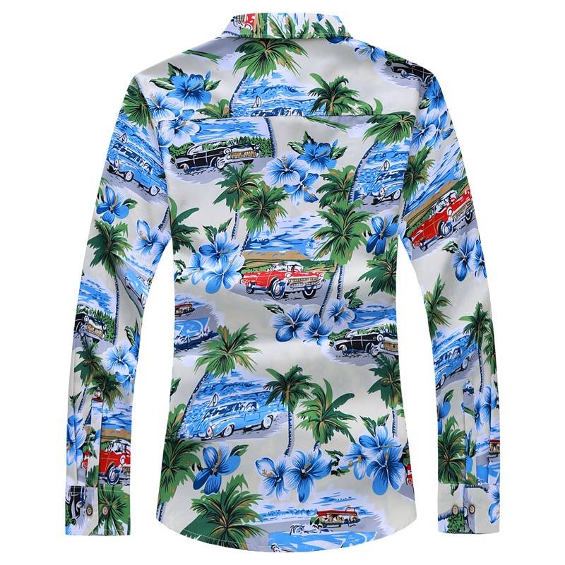 Fashions 2021 Autumn Spring Clothes Long Sleeves Shirt Men Plus Asian Big Size M-5XL 6XL 7XL Hawaiian Beach Casual Floral
