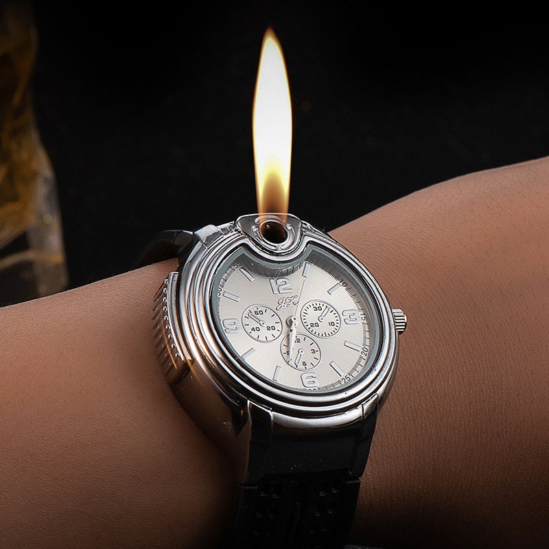 Watch Watch Style Metal Open Flame Lighter Creative Men’s Sports Open Flame Watch Lighter Inflatable Adjustable Fmale Encendedor Jewelry & Watches