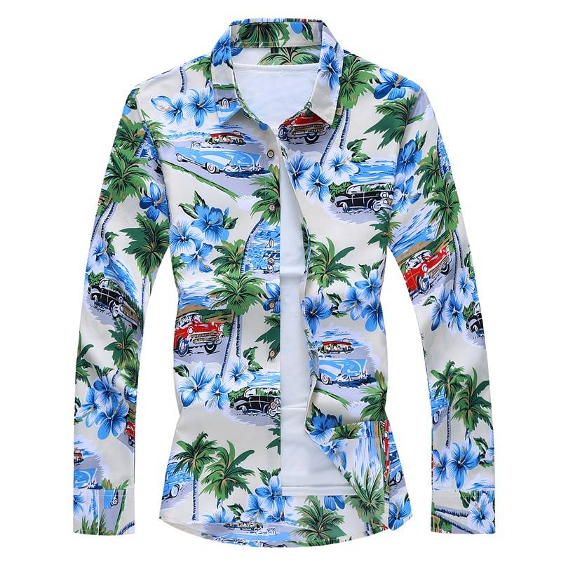 Fashions 2021 Autumn Spring Clothes Long Sleeves Shirt Men Plus Asian Big Size M-5XL 6XL 7XL Hawaiian Beach Casual Floral Clothing Men's Clothing