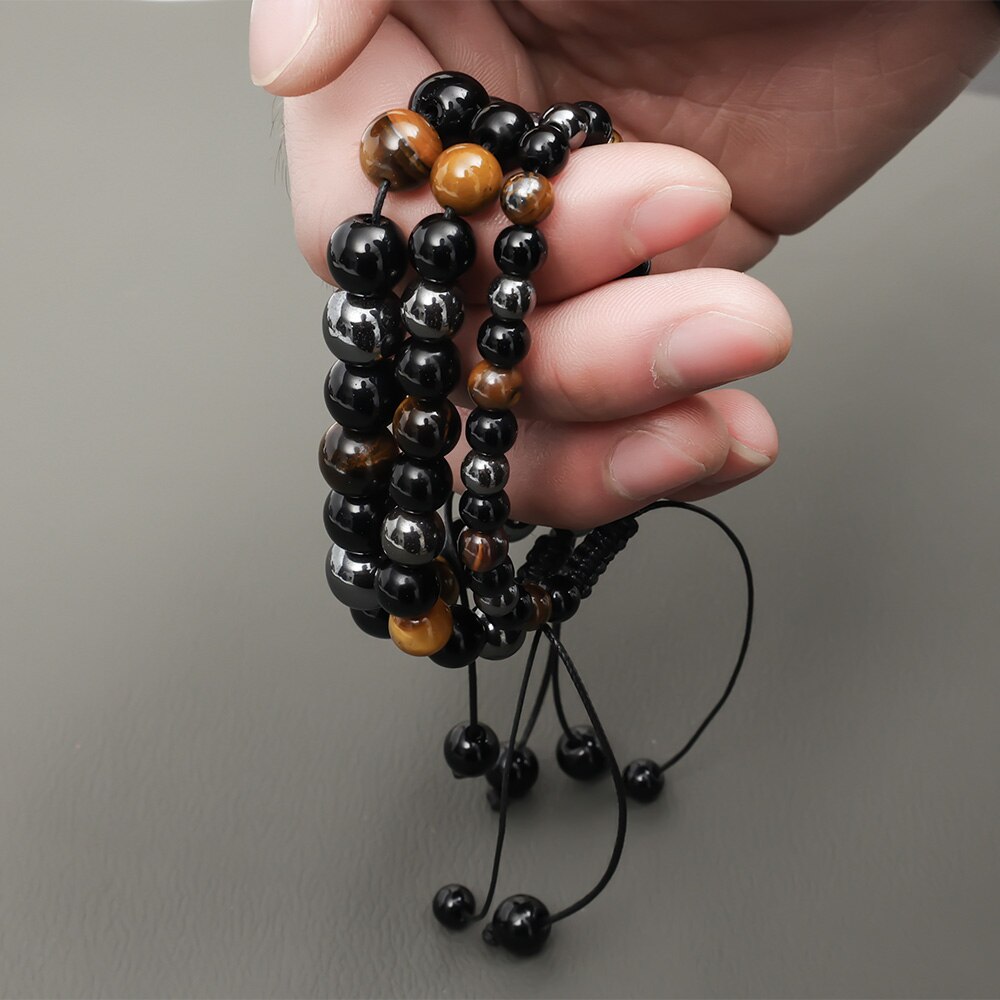 Obsidian Stone Hematite Tiger Eye Bead Bracelets Weight Loss Bracelet Handmade Adjustable Rope Bracelet Slimming Energy Jewelry
