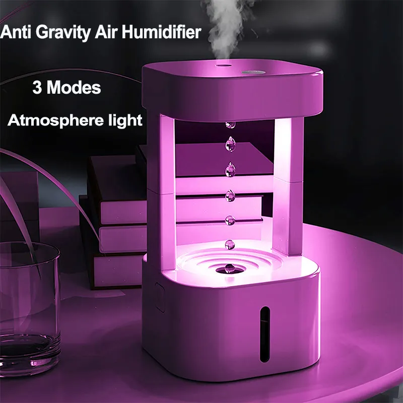 580ml Anti-gravity Water Drop Humidifier 3 Modes Levitating Water Drops Ultrasonic Cool Mist Maker Fogger with Colorful Light Humidifying Capacity: ≥250ml/h
