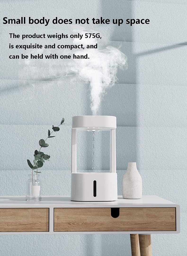 580ml Anti-gravity Water Drop Humidifier 3 Modes Levitating Water Drops Ultrasonic Cool Mist Maker Fogger with Colorful Light