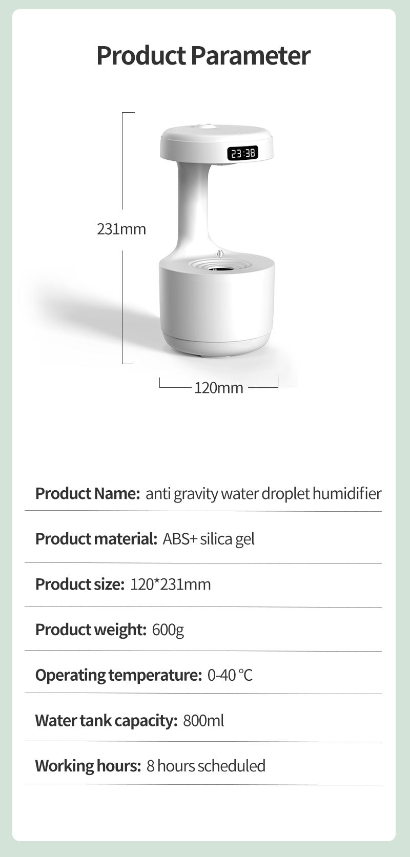 Anti-gravity Air Humidifier Mute Countercurrent Humidifier Levitating Water Drops Cool Mist Maker Fogger Relieve Fatigue