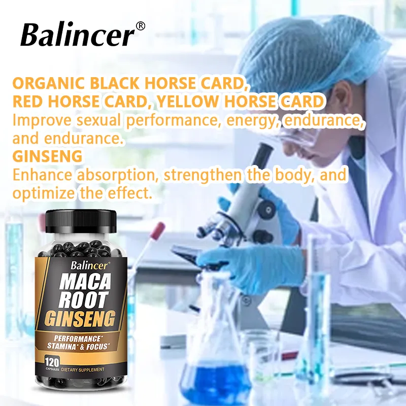 Maca Root Capsules (with Black Maca) + Red Ginseng Extract for Reproductive Health and Boost Energy, Erection, Vitality