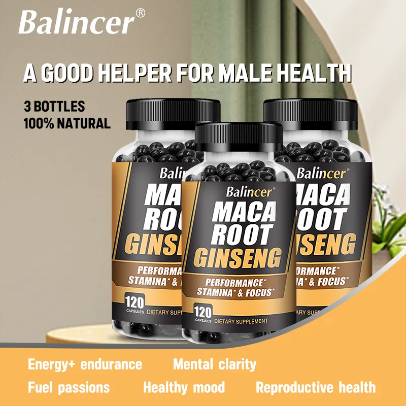 Maca Root Capsules (with Black Maca) + Red Ginseng Extract for Reproductive Health and Boost Energy, Erection, Vitality