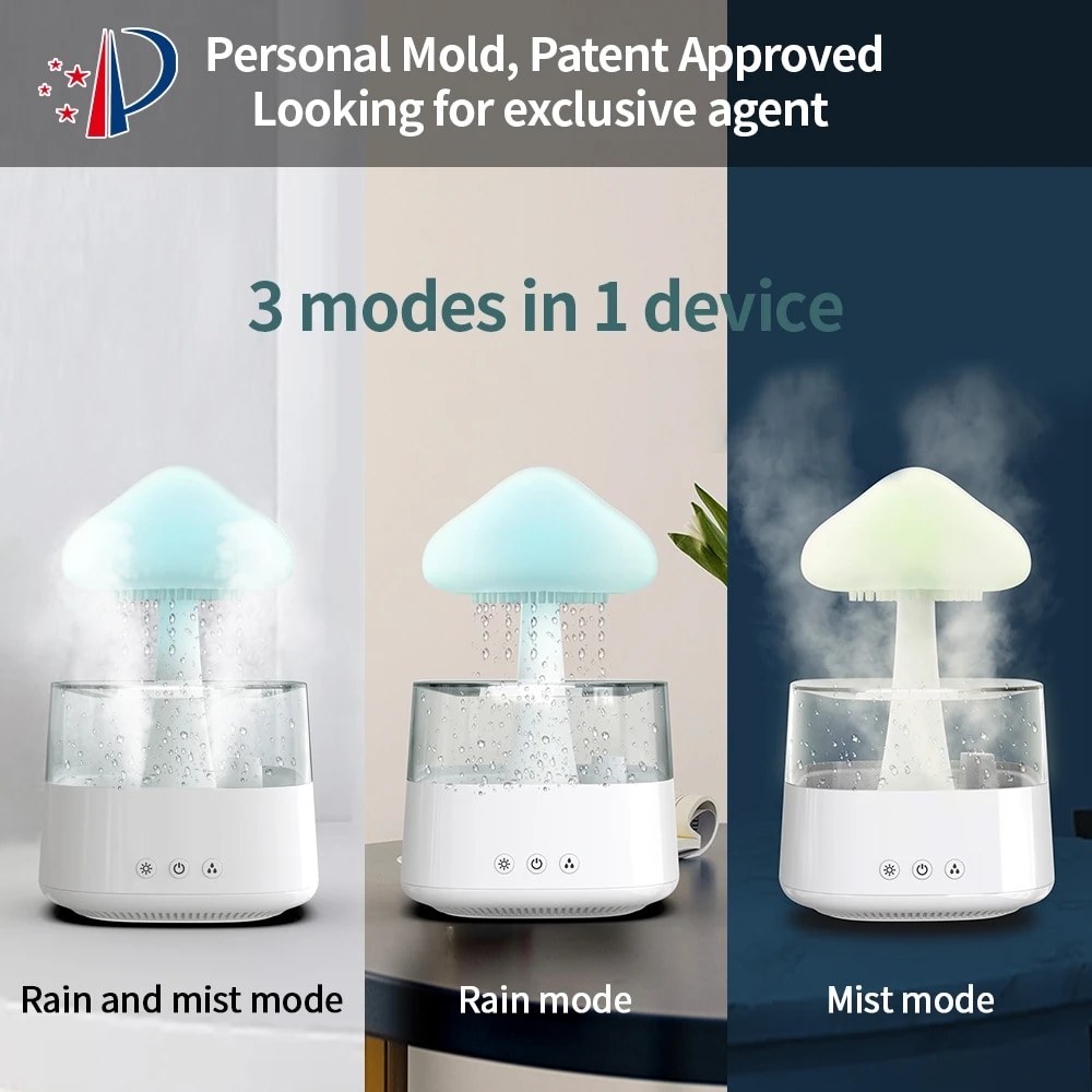 Mushroom Rain Air Humidifier Electric Aroma Diffuser Rain Cloud Smell Distributor Relax Water Drops Sounds Colorful Night Lights cb5feb1b7314637725a2e7: 1